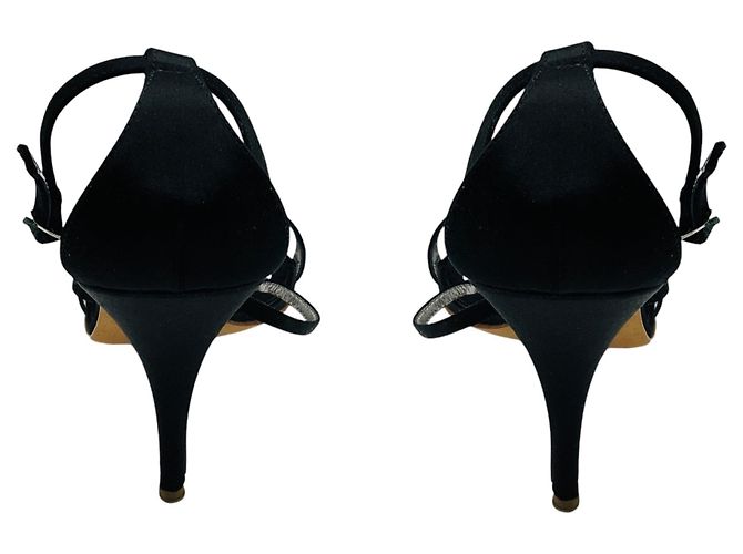 Giuseppe Zanotti Black Crystal Embellished Strappy Satin Sandals - view 5