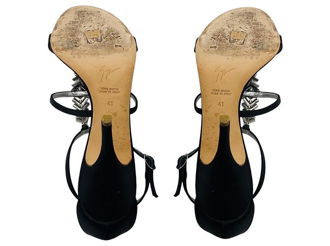 Giuseppe Zanotti Black Crystal Embellished Strappy Satin Sandals - view 6