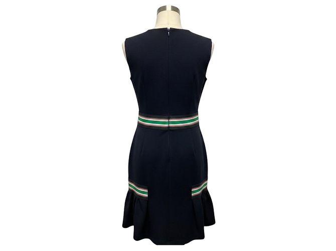 Vestido Christopher Kane em malha elástica azul marinho com bainha peplum e elástico com risca verde - vista 3
