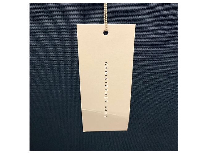 Vestido Christopher Kane em malha elástica azul marinho com bainha peplum e elástico com risca verde - vista 6