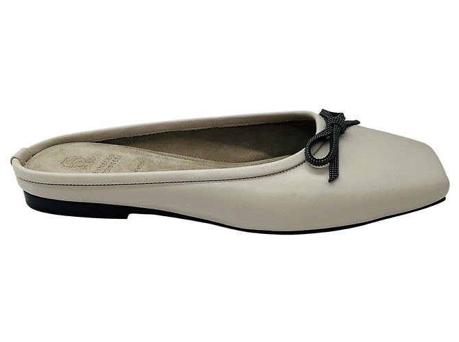 Mules ballerine in pelle Taupe con dettaglio fiocco e Monili Brunello Cucinelli - vista 2