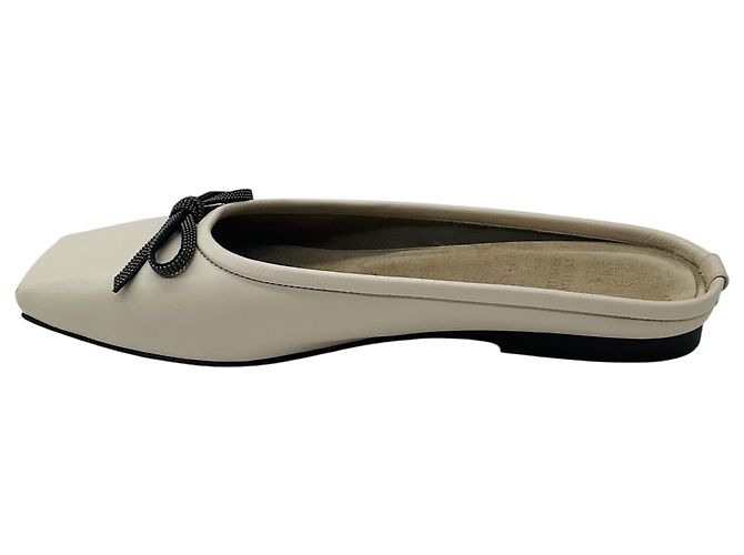 Mules ballerine in pelle Taupe con dettaglio fiocco e Monili Brunello Cucinelli - vista 3