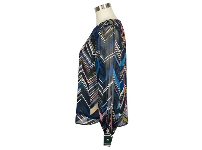 Blusa de seda con estampado chevron negro / azul multi de Preen by Thornton Bregazzi Multicolor - vista 2