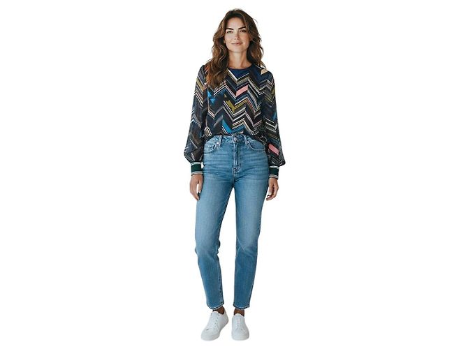Blusa de seda con estampado chevron negro / azul multi de Preen by Thornton Bregazzi Multicolor - vista 5