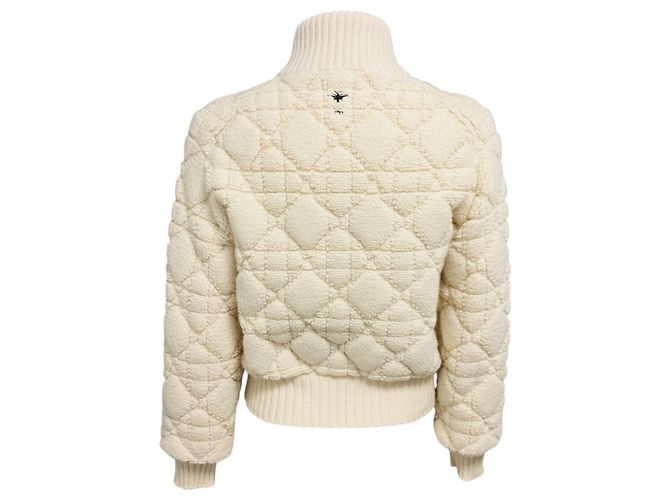 Cardigã de malha Macrocannage com zíper em lã e cashmere ecru Christian Dior - vista 3