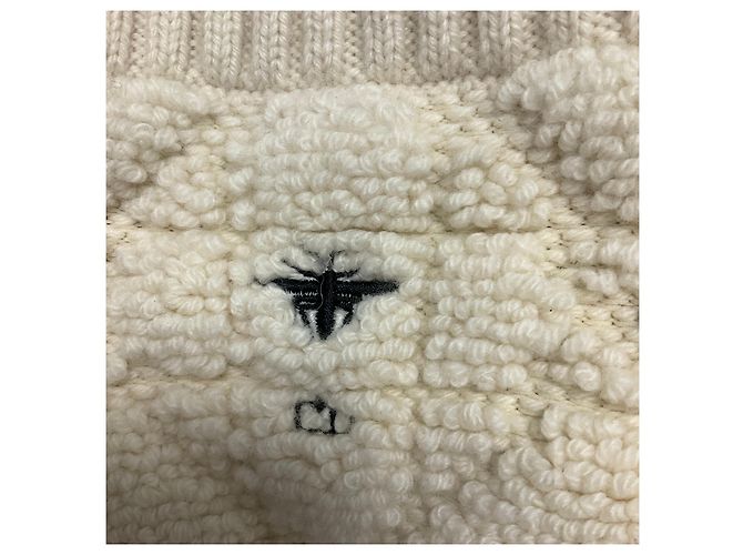 Cardigã de malha Macrocannage com zíper em lã e cashmere ecru Christian Dior - vista 6