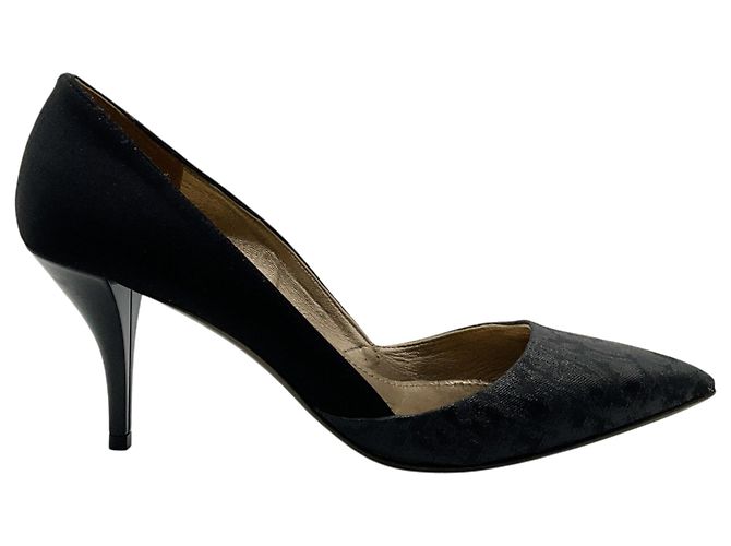 Sapatos d'Orsay Lanvin em cetim preto / brocado jacquard - vista 2