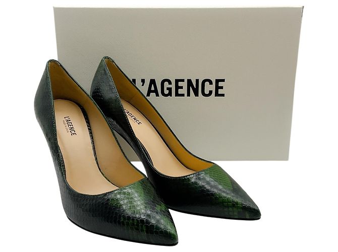 Décolleté Eloise in pelle embossed effetto serpente L'Agence Winter Moss Verde - vista 6