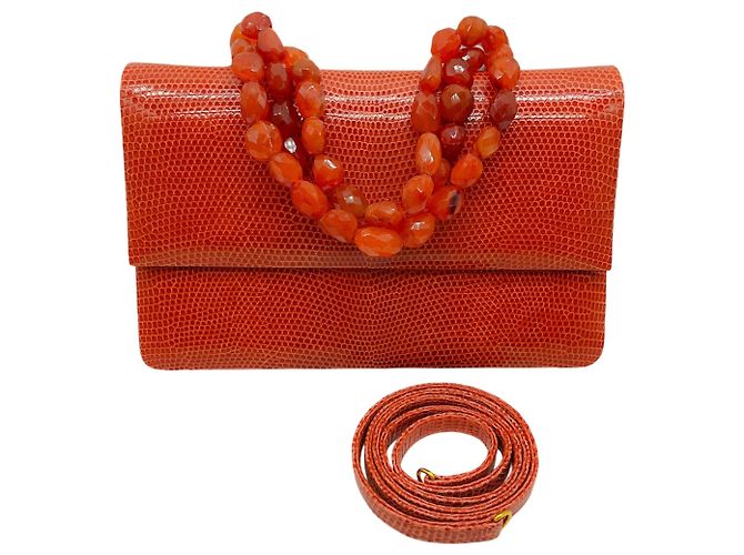 Autre Marque Borsa Collana Darby Scott in pelle di lucertola arancione - vista 10