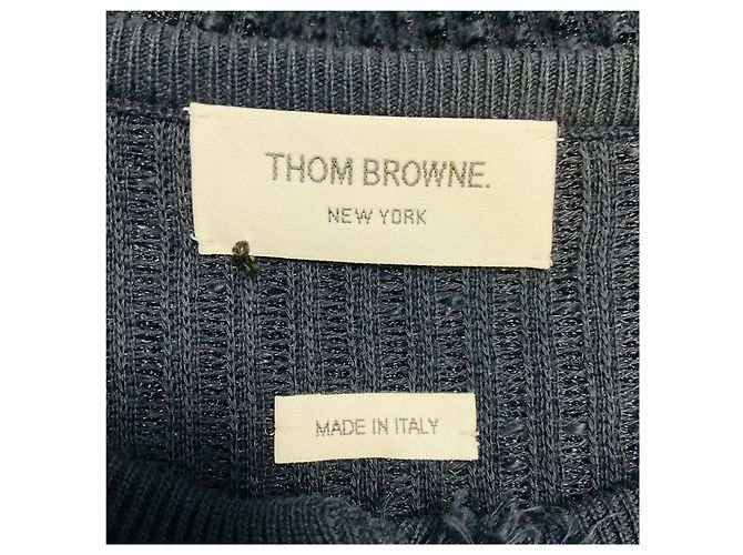 Cárdigan de punto de algodón azul marino con flecos Thom Browne con botones de ancla dorados - vista 4