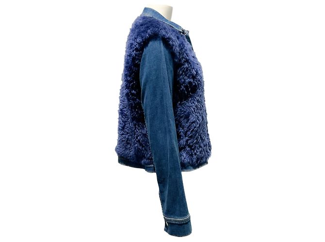 L'Agence Blue Denim Carolina Jacke mit blauem Shearling-Weste-Overlay - Ansicht 2