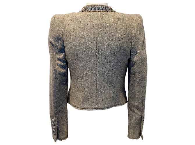 Veronica Beard Stone Metallic Tweed Orris Jacket with Crystal Trim Brown - view 3