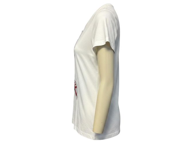 Top de algodón de manga corta Barrie White Multi Knit Patchwork Applique Blanco - vista 2