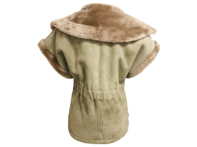Autre Marque Chaleco Fleurette Taupe de gamuza y piel de oveja con cinturón Castaño - vista 3