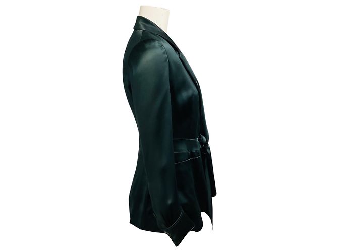 Chaqueta de seda Yves Saint Laurent RARE verde bosque con cinturón - vista 2