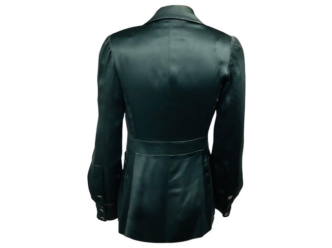 Chaqueta de seda Yves Saint Laurent RARE verde bosque con cinturón - vista 3