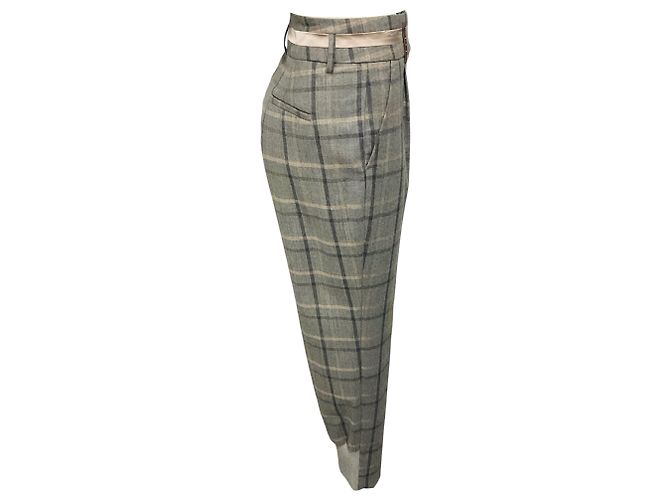 Peserico Grey Tailored Plaid Wool Pants - view 2