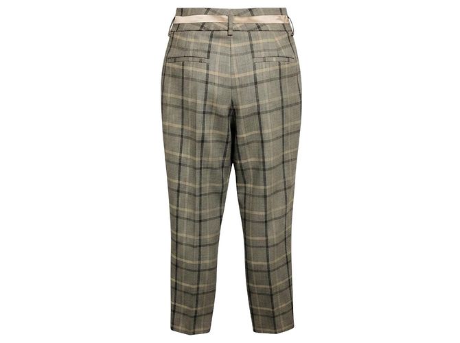 Peserico Grey Tailored Plaid Wool Pants - view 3