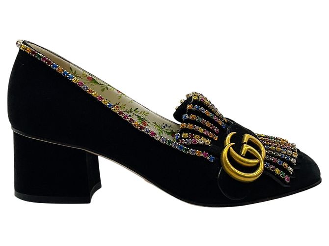 Gucci GG Marmont Pumps mit Regenbogen-Kristallfransen Schwarz - Ansicht 2