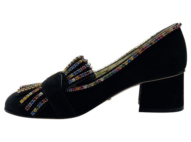 Gucci GG Marmont Pumps mit Regenbogen-Kristallfransen Schwarz - Ansicht 3
