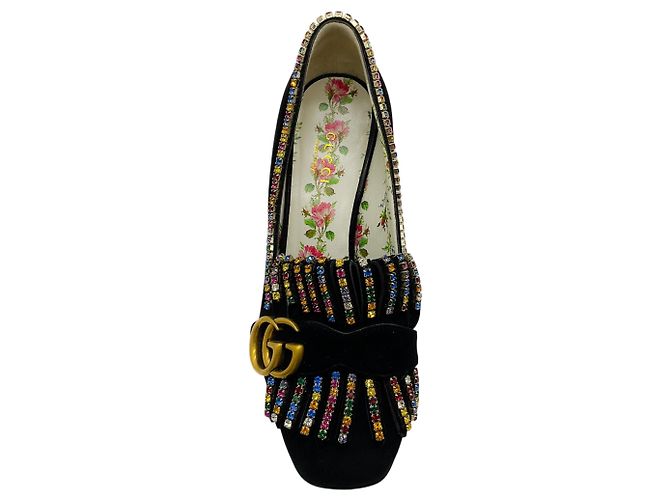 Gucci GG Marmont Pumps mit Regenbogen-Kristallfransen Schwarz - Ansicht 4