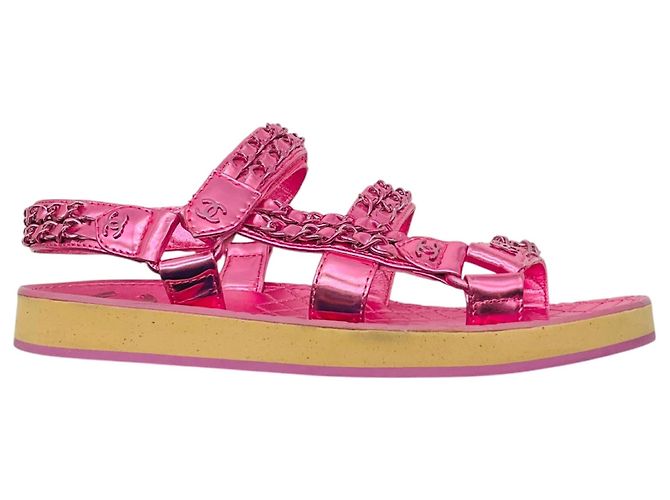 Sandali Chanel 2019 in pelle di agnello metallizzata rosa - vista 2