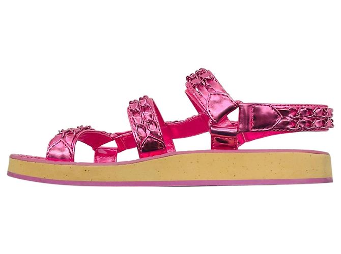 Sandali Chanel 2019 in pelle di agnello metallizzata rosa - vista 3