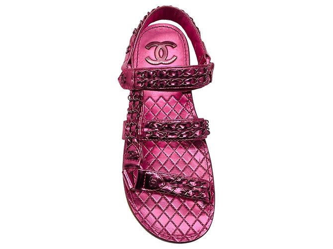 Sandali Chanel 2019 in pelle di agnello metallizzata rosa - vista 4