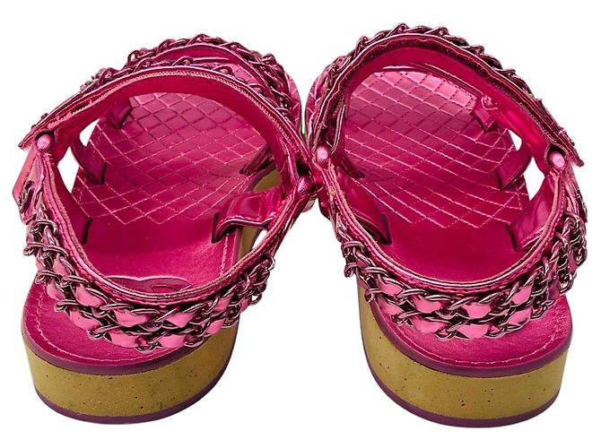 Sandali Chanel 2019 in pelle di agnello metallizzata rosa - vista 5