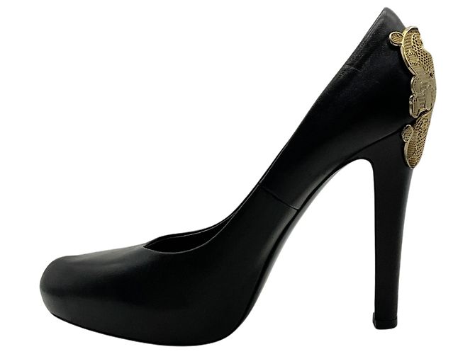 Décolleté platform in pelle nera Givenchy con decorazioni in metallo dorato Nero - vista 3