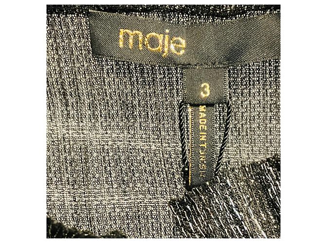 Maje Shiny Silver Argent Clunny Metallic Hemd mit Rüschen und Bindehals Metallisch - Ansicht 4
