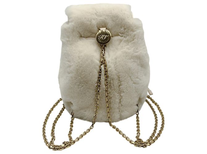 Roger Vivier Ivory Beaver Backpack with Crystal Embellishment Beige - view 3