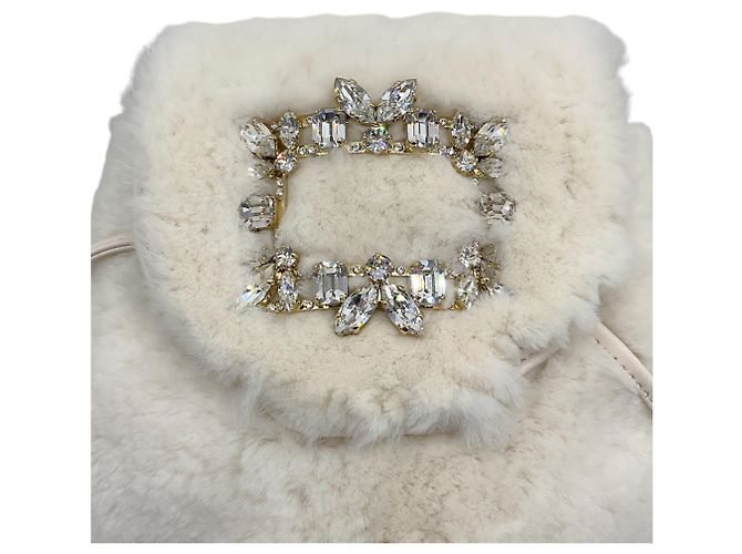 Roger Vivier Ivory Beaver Backpack with Crystal Embellishment Beige - view 4