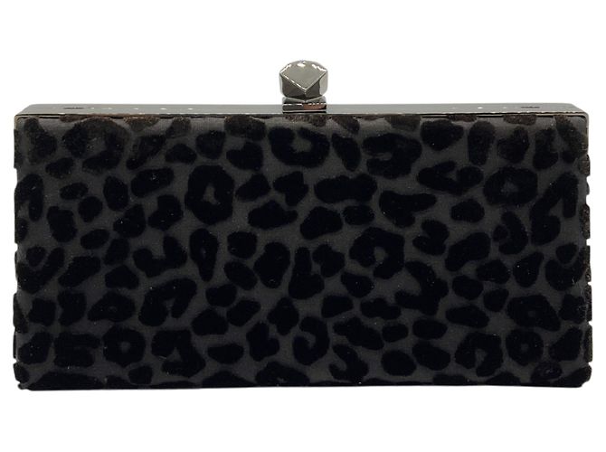 Clutch Celeste Jimmy Choo in tessuto devoré leopardato nero con chiusura a cubo - vista 3