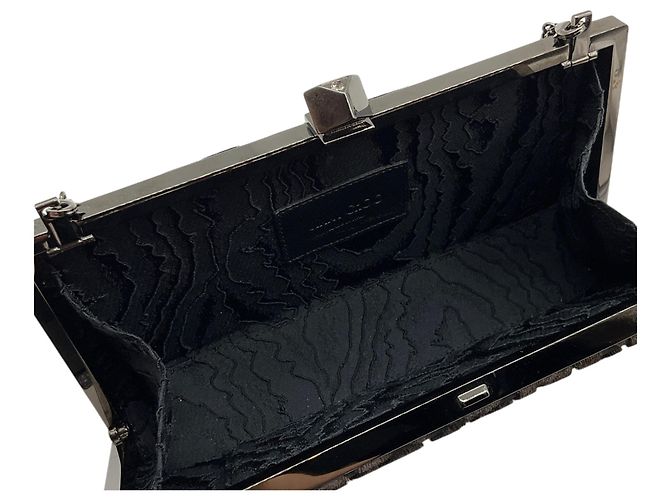 Clutch Celeste Jimmy Choo in tessuto devoré leopardato nero con chiusura a cubo - vista 6