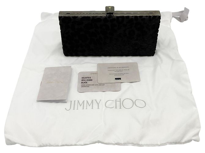 Clutch Celeste Jimmy Choo in tessuto devoré leopardato nero con chiusura a cubo - vista 7