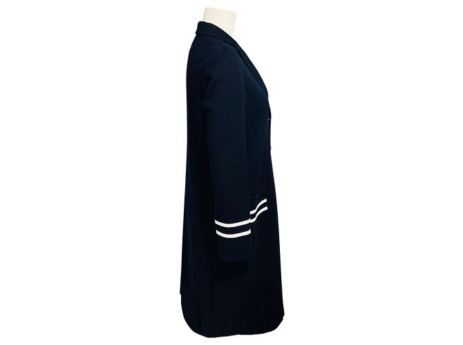 Abrigo de cachemira largo Kiton azul marino / blanco con ribete a rayas de grosgrain - vista 2