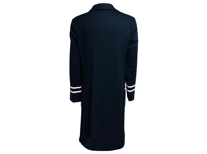 Abrigo de cachemira largo Kiton azul marino / blanco con ribete a rayas de grosgrain - vista 3