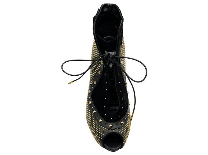 Stivaletti stringati peep toe Alexander McQueen in camoscio nero / pelle con borchie dorate - vista 4