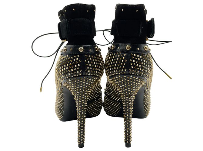 Stivaletti stringati peep toe Alexander McQueen in camoscio nero / pelle con borchie dorate - vista 5