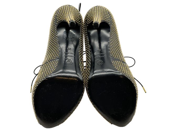 Stivaletti stringati peep toe Alexander McQueen in camoscio nero / pelle con borchie dorate - vista 6