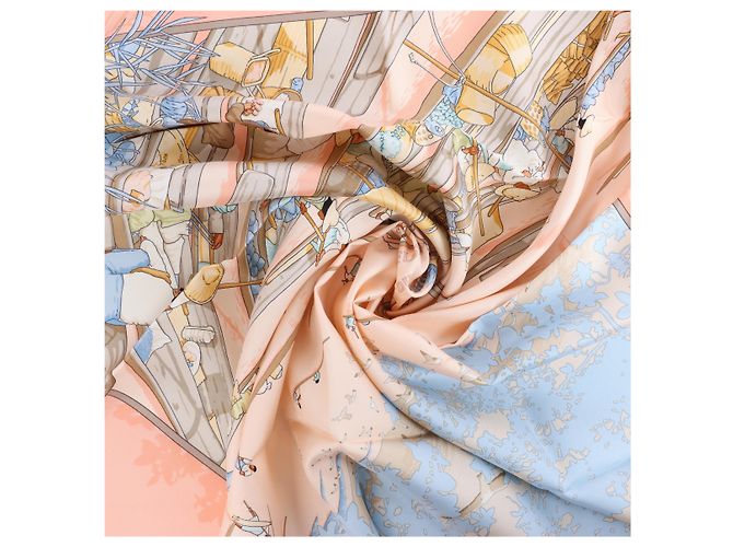 Hermès Carré 90 "MARCHE FLOTTANT DU LAC INLE" Pañuelo de seda en Rosa - vista 14