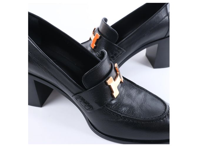 Mocassini Hermès Dauphin 70 in pelle 38 da donna in Black Constance 231041Z Nero - vista 13