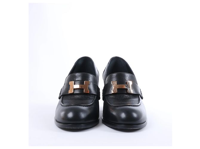 Mocassini Hermès Dauphin 70 in pelle 38 da donna in Black Constance 231041Z Nero - vista 2