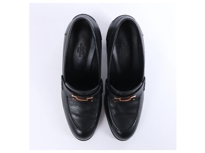 Mocassini Hermès Dauphin 70 in pelle 38 da donna in Black Constance 231041Z Nero - vista 3