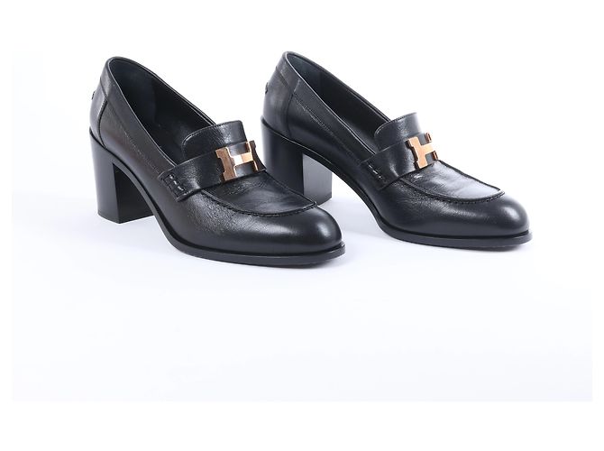 Mocassini Hermès Dauphin 70 in pelle 38 da donna in Black Constance 231041Z Nero - vista 4