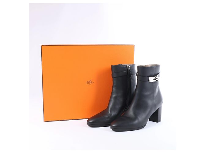 Kelly Hermès Saint Germain Leder- Stiefeletten in Schwarz, Größe 36 - Ansicht 15