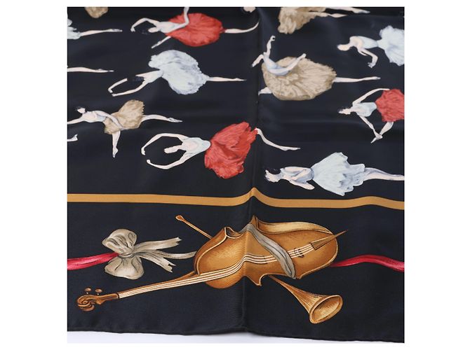Hermès Carré 90 "La Dance" in seta, Nero - vista 7