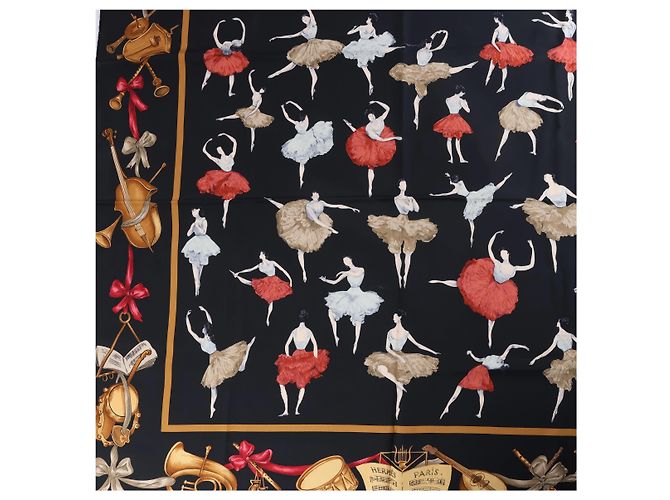 Hermès Carré 90 "La Dance" in seta, Nero - vista 9