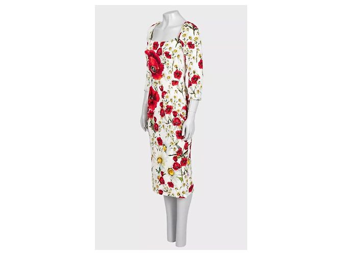 Dolce & Gabbana weißes Etuikleid mit Blumenmuster IT 42 gebraucht - Ansicht 2